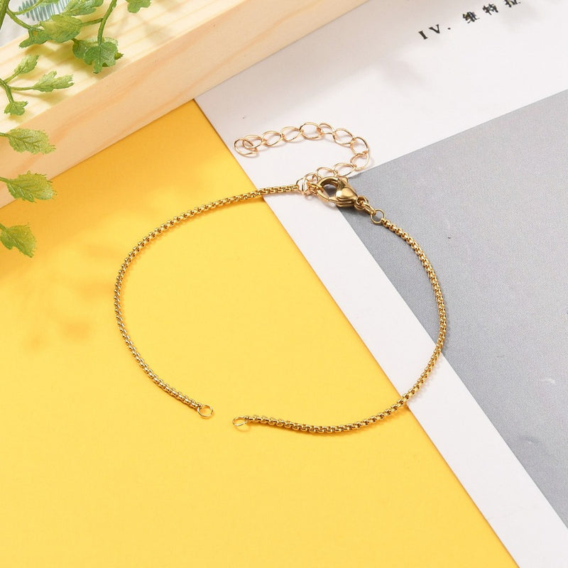 Stainless Steel Box Chain Bracelet with Extender