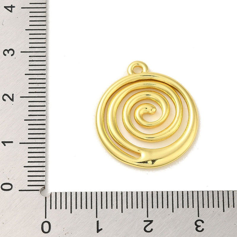 18K Gold Plated Stainless Steel Flat Round Charm