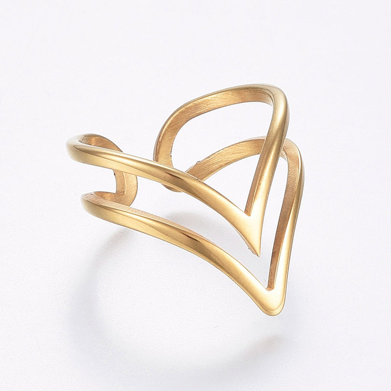 Stainless Steel Gold Adjustable Double Ring