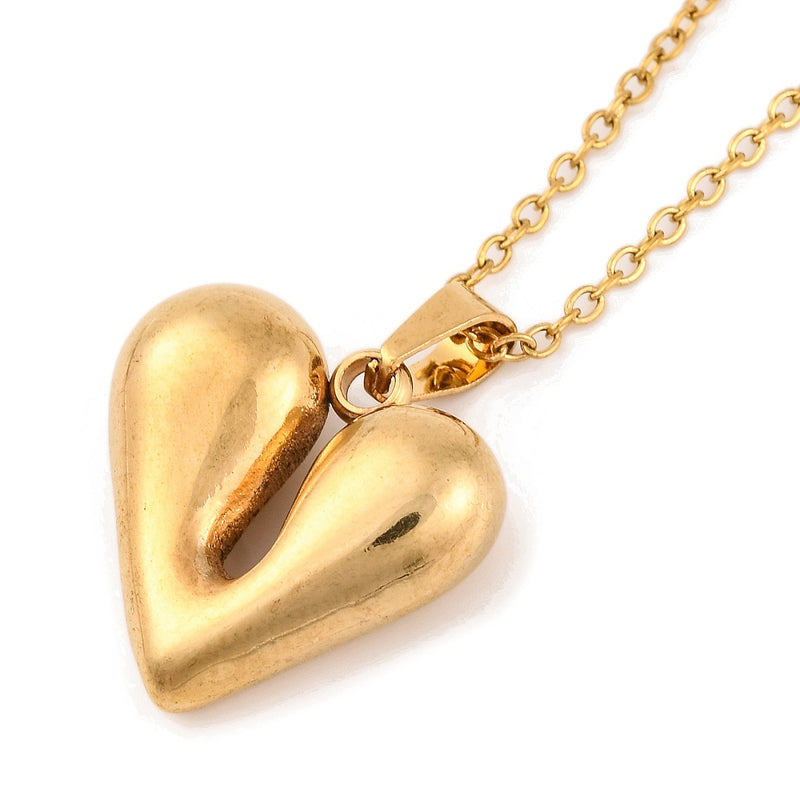 Stainless Steel Gold Necklace with Heart Pendant