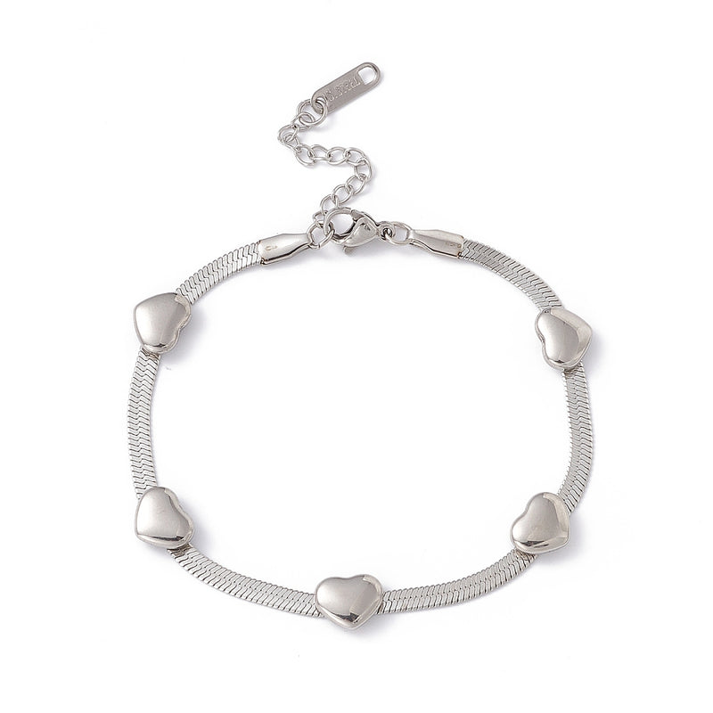 Stainless Steel Heart Beaded Bracelet