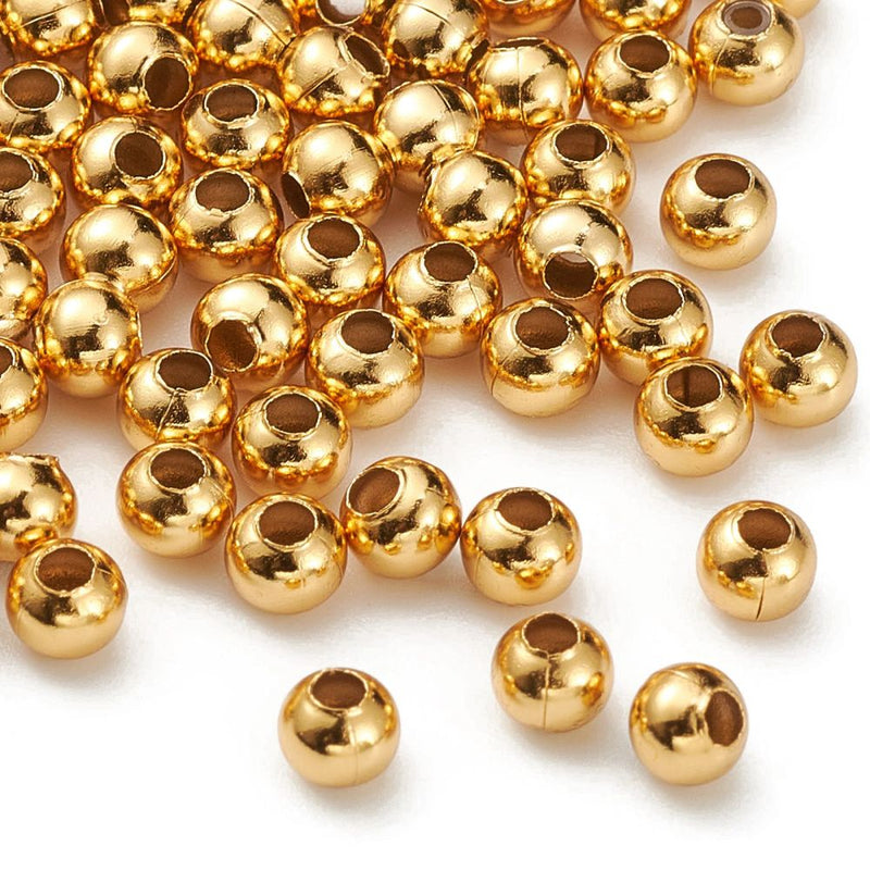 24k Gold Plated Stainless Steel Round Spacer Beads