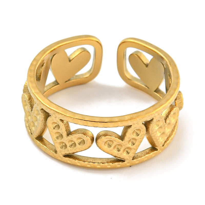 18K Gold Plated Stainless Steel Heart Ear Cuff and Adjustable Ring