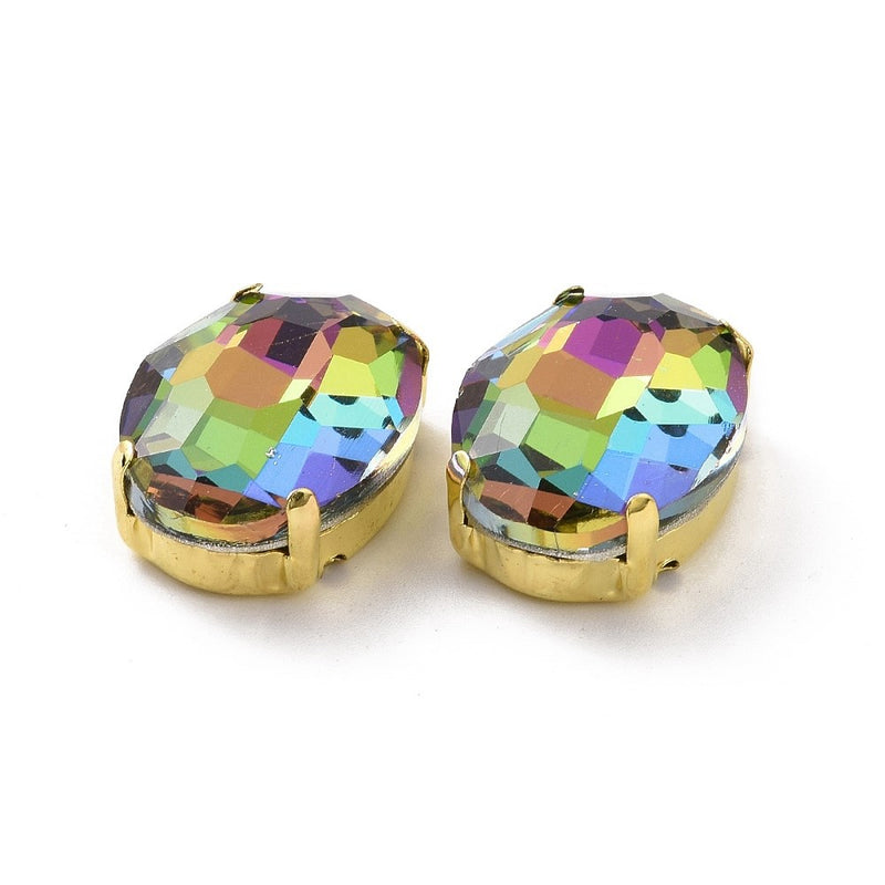 Stainless Steel Oval Sew-On Faceted Glass Multicolor Rhinestone (5 PCS)