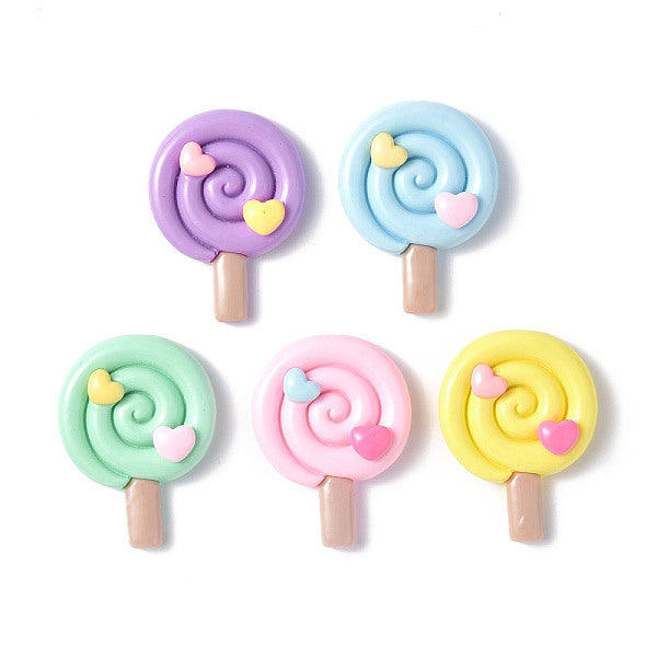 Multicolor Resin Cabochon Lollipop with Heart