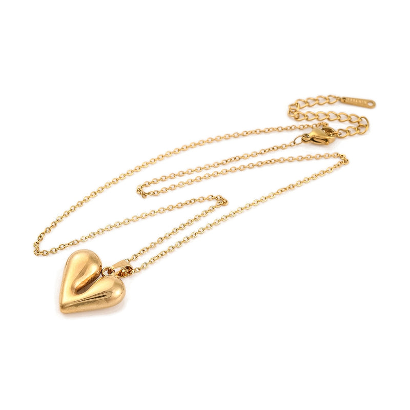 Stainless Steel Gold Necklace with Heart Pendant