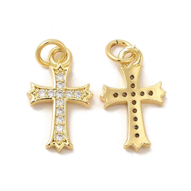 18K Gold Plated Micro Pave Cross Pendant with Jump Ring