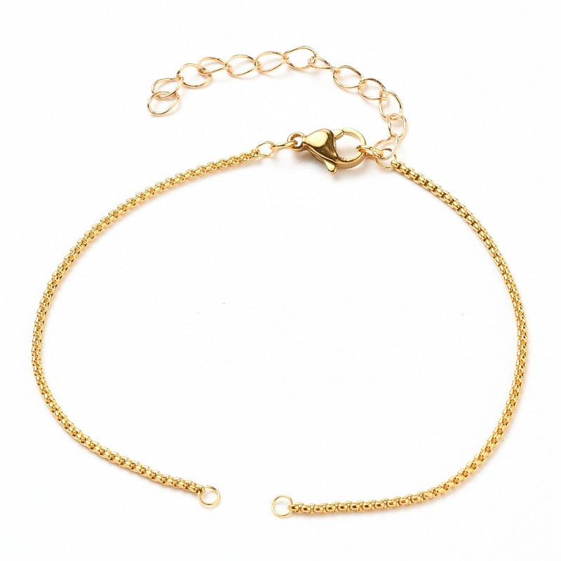 Stainless Steel Gold Venice Box Link Bracelet with Extender