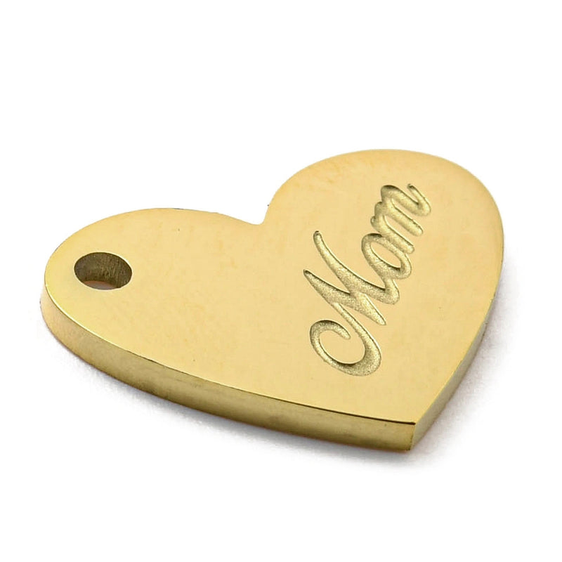 18k Gold Plated Stainless Steel Heart Charm with Mom word