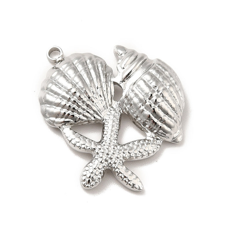 Stainless Steel Starfish & Shells Charm