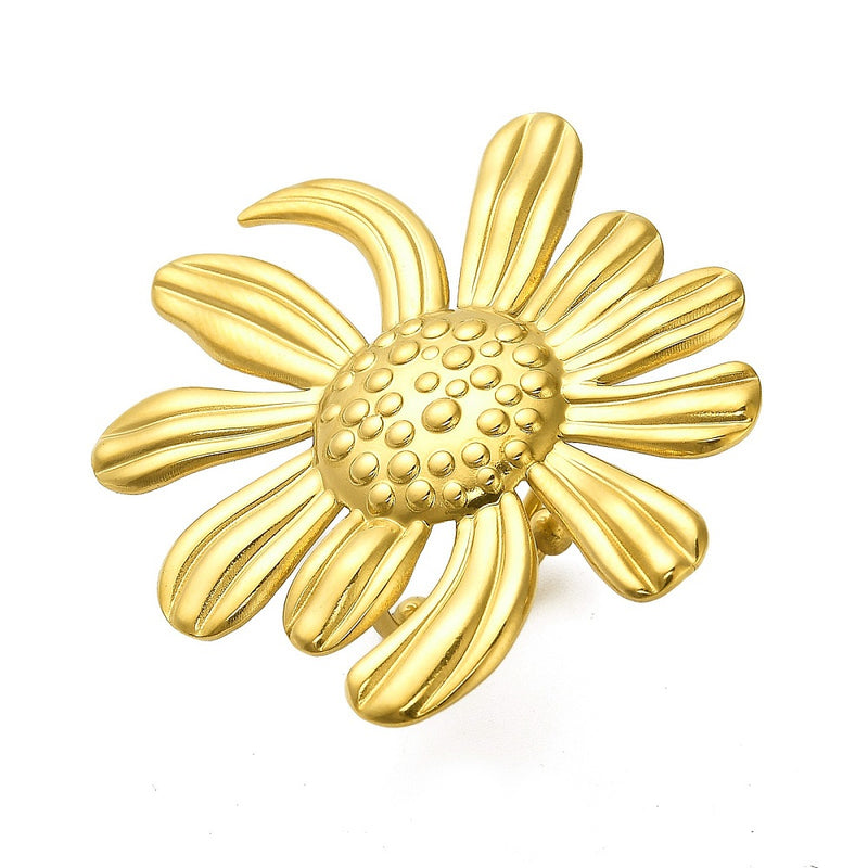 18k Gold Plated Stainless Steel Ring with Flower