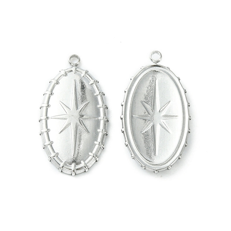 Stainless Steel Oval Charm with Star