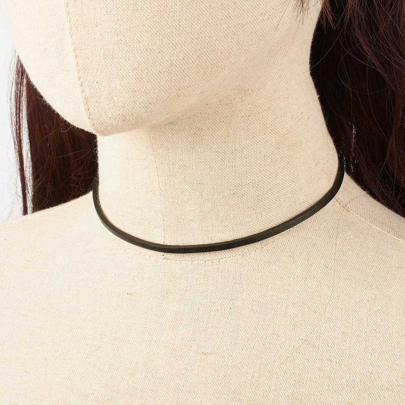 Black Leather Cord Choker Necklace with Stainless Steel Extender (2 pieces)