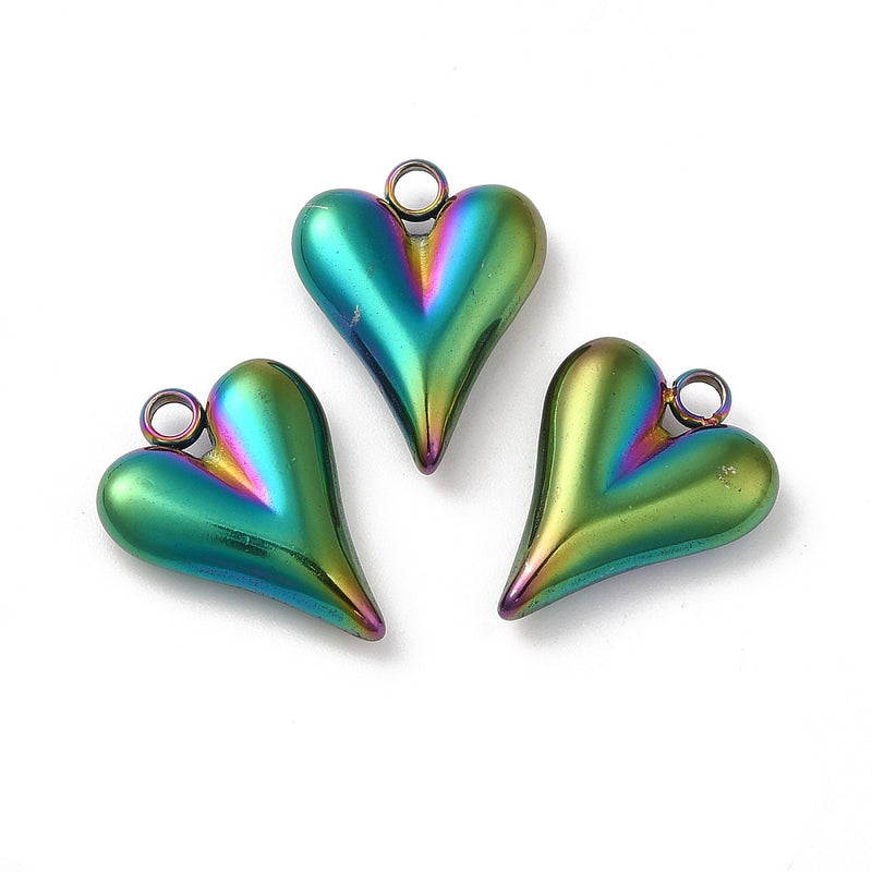 Stainless Steel Multicolor Puffed Heart Charm