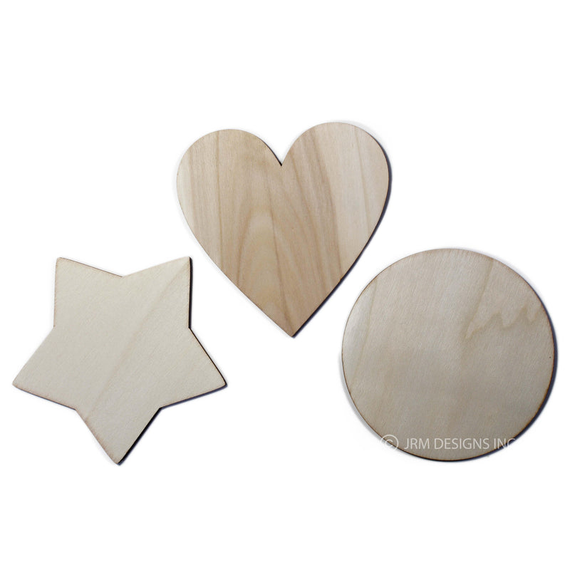 Wood Cut-Out Star, Circle & Heart (6 PCS)