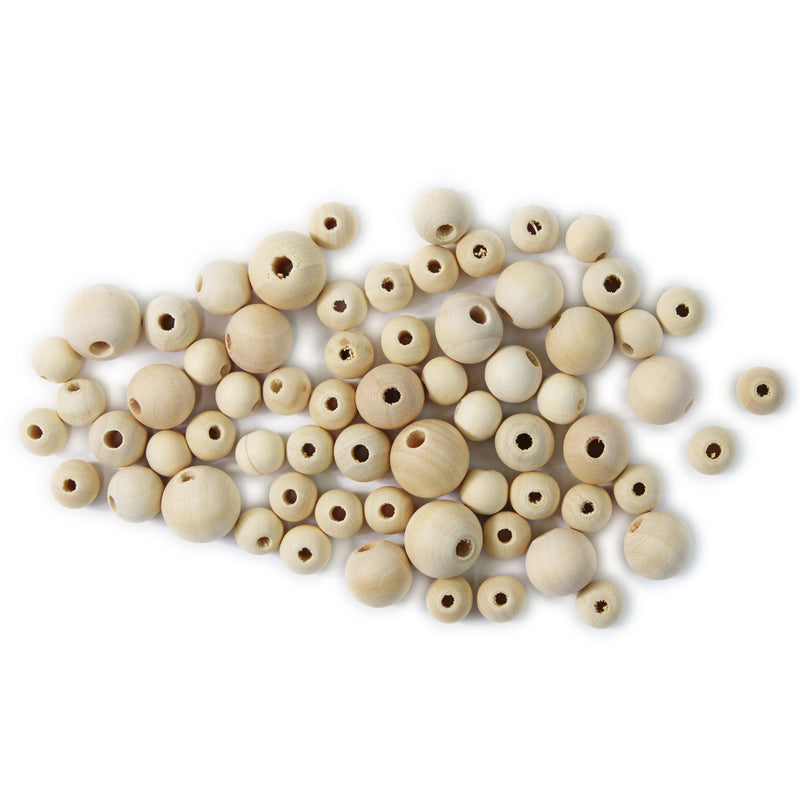Wood Bead Round Natural Assorted Sizes (60 PCS)