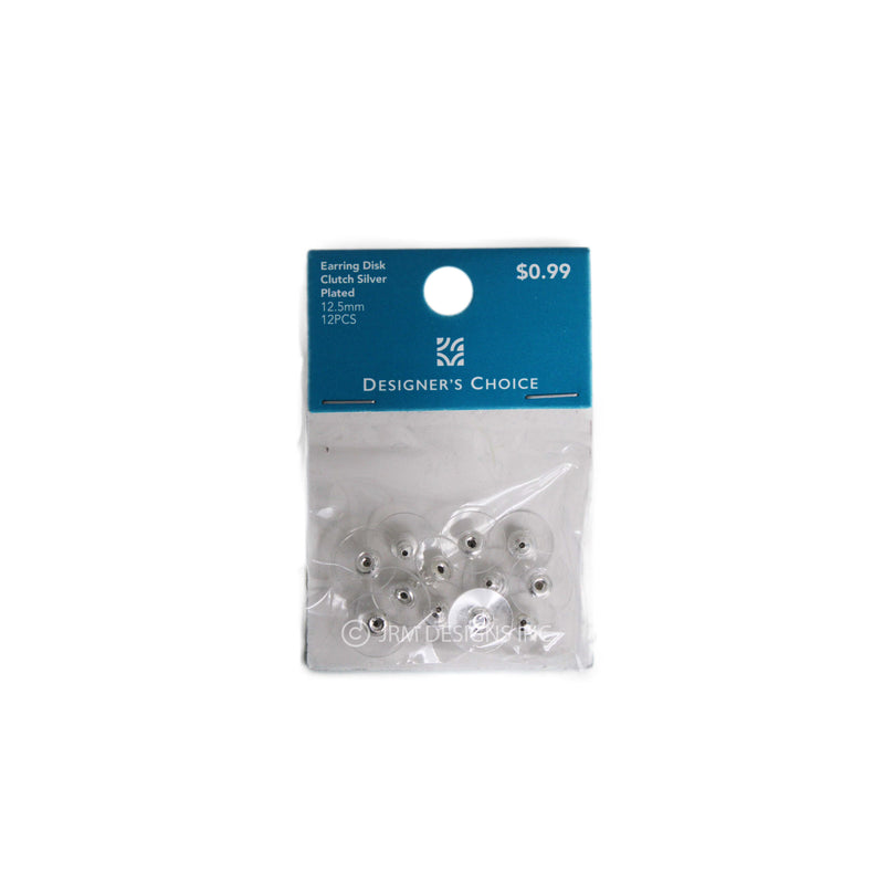 Earring Disk Clutch Silver Plated 12.5mm (12 PCS)