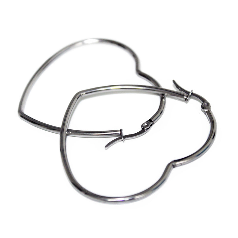 Stainless Steel Heart Hoop Earring 50mm (2 PCS)