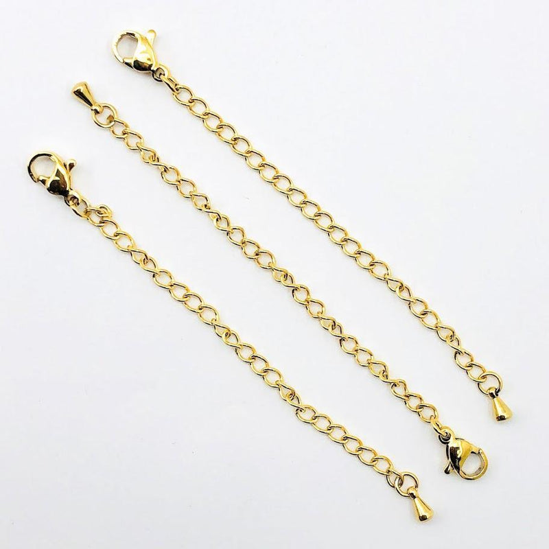 Stainless Steel Gold Chain Extender with Lobster Clasps and Bead Tips (3PCS)