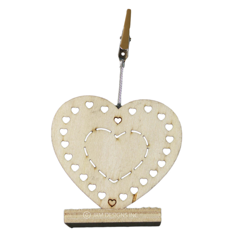 Wood Heart Card Holder with Alligator Clip