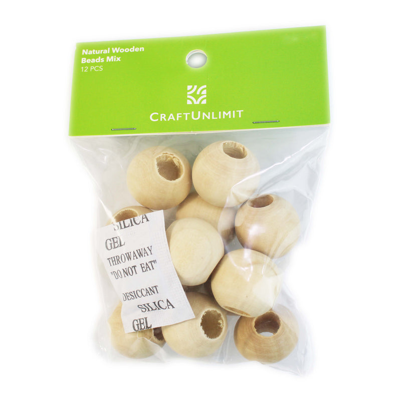 Wood Bead Round Natural Unfinished (12 PCS)