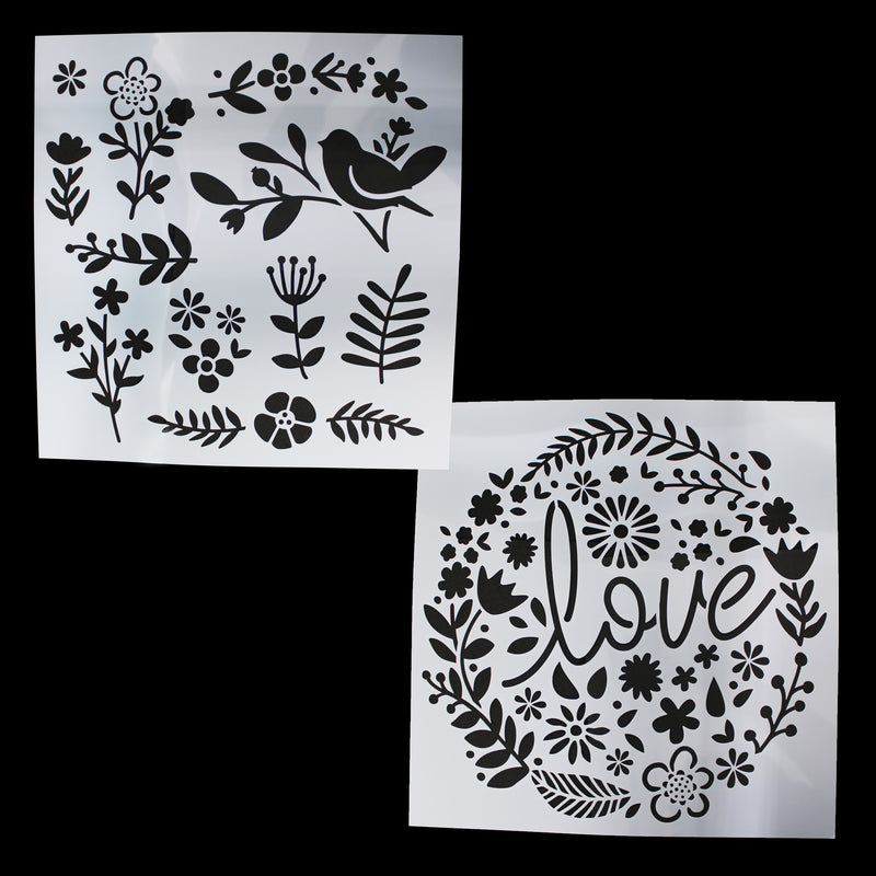 Stencil Flowers & Birds (2 PCS)