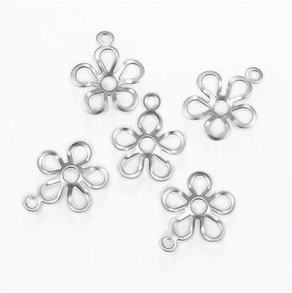 Stainless Steel Flower Charm Silver (10 PCS)