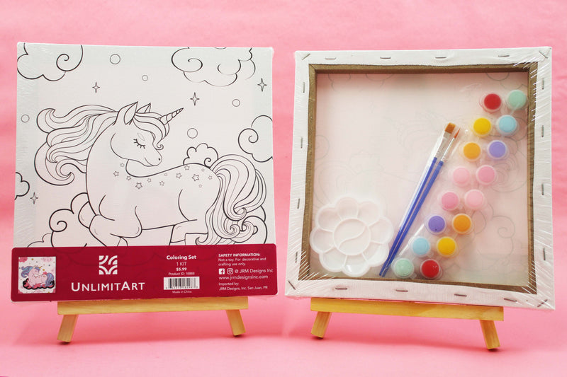 Coloring Set Canvas with Acrylic Paint Set and Brush- Unicorn