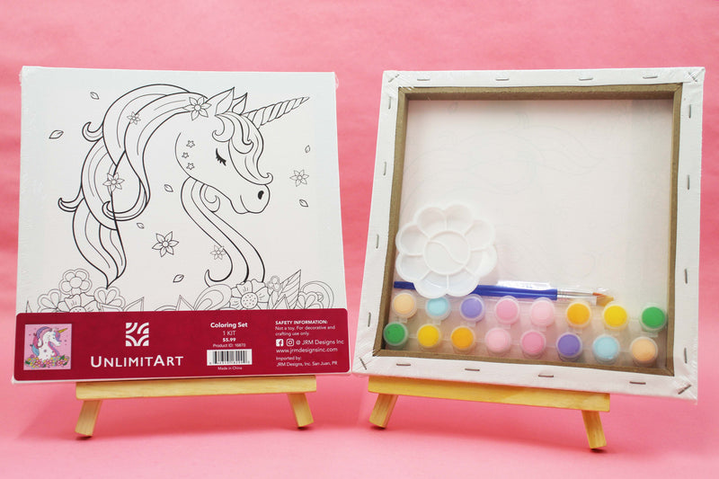 Coloring Set Canvas with Acrylic Paint Set and Brush- Unicorn Face