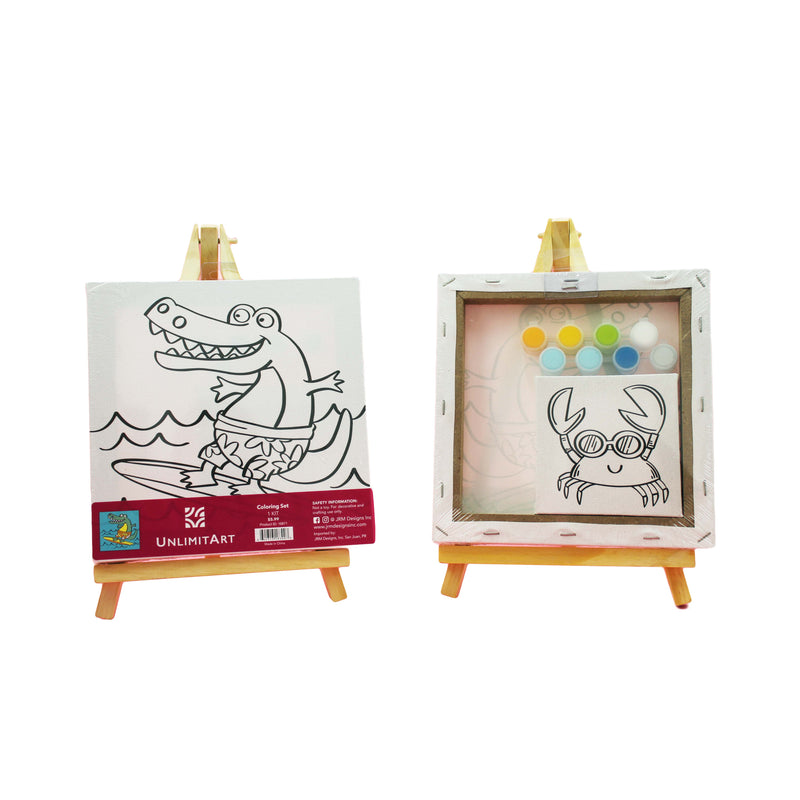 Double Coloring Set Canvas with Acrylic Paint Set and Brush- Crocodile & Crab
