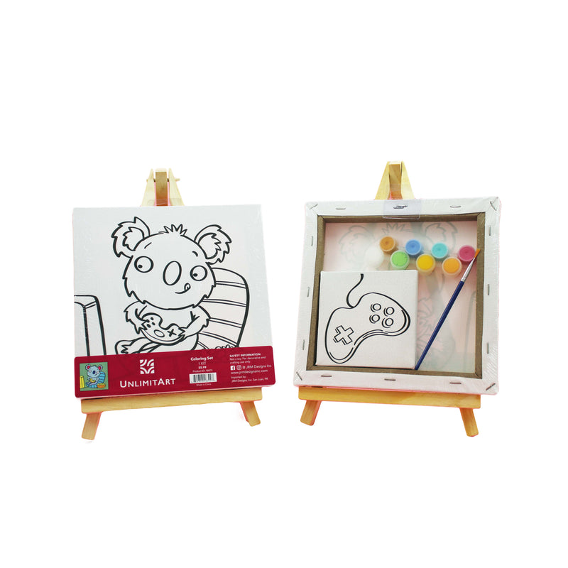 Double Coloring Set Canvas with Acrylic Paint Set and Brush- Koala & Game