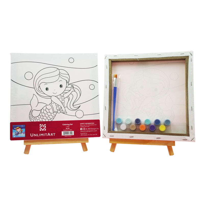 Coloring Set Canvas with Acrylic Paint Set and Brush- Mermaid