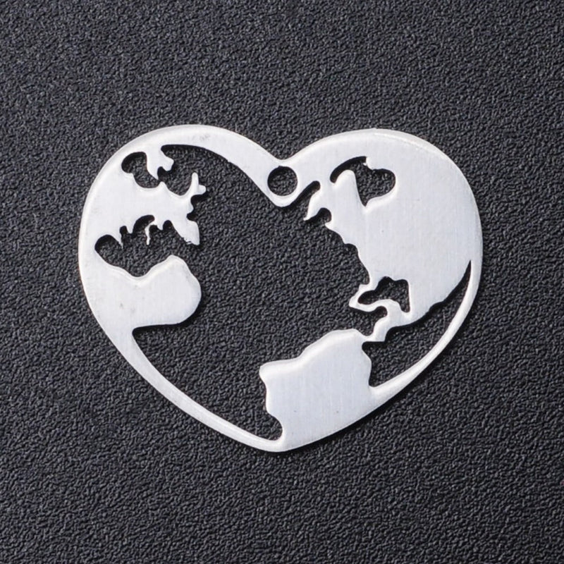 Stainless Steel World Heart Pendant