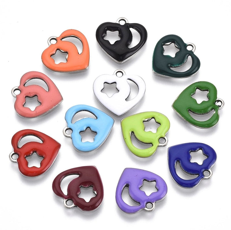 Stainless Steel Enamel Heart Pendant w/ Moon and Star (4 PCS)