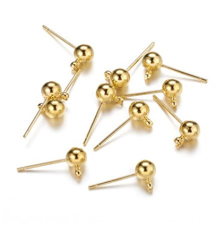 Stainless Steel Earring Studs Ball with Loop Gold (6 PCS)