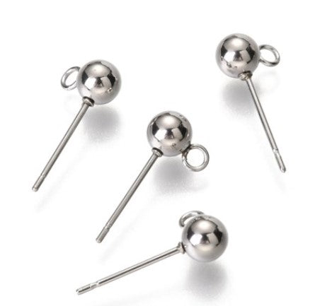 Stainless Steel Earring Studs Ball with Loop Silver (8 PCS)