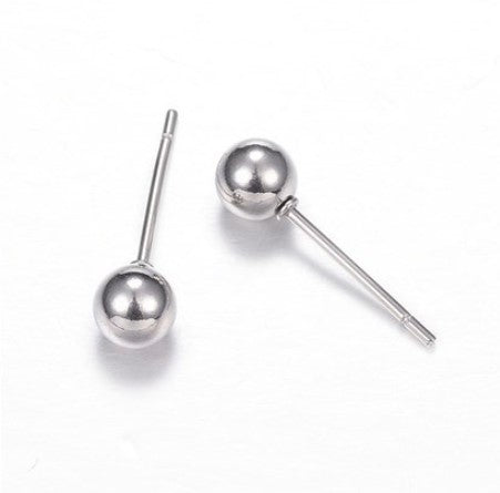 Stainless Steel Earring Studs Ball without Loop Silver