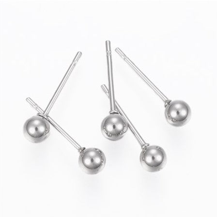 Stainless Steel Earring Studs Ball without Loop Silver