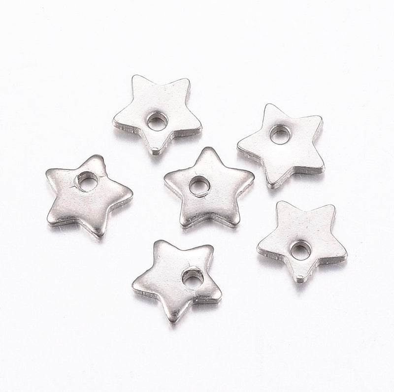 Stainless Steel Mini Star Silver Charm (20 PCS)