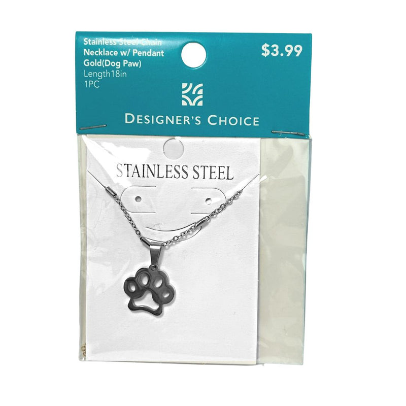 Stainless Steel Chain Necklace w/ Pendant (Dog Paw)