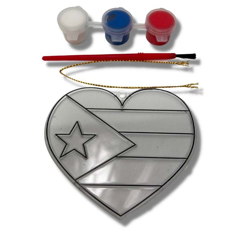 Suncatcher Stained Glass Painting Kit (Puertorrican Flag Heart)