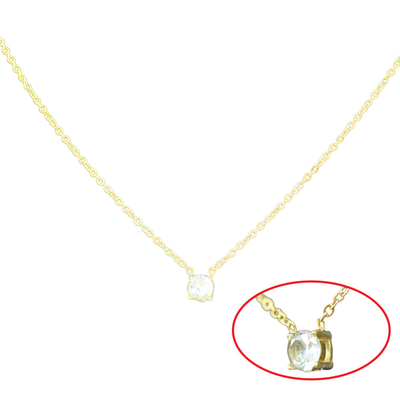 Stainless Steel Chain Necklace with Clear Zirconia Pendant and Tail Chain (Gold)