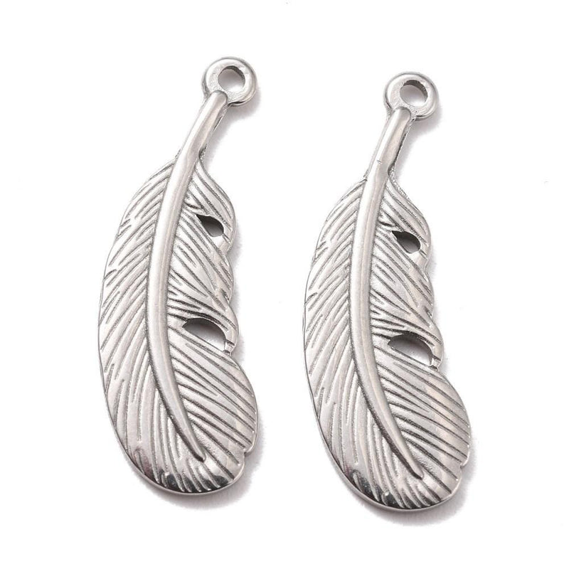 Stainless Steel Feather Silver Pendants
