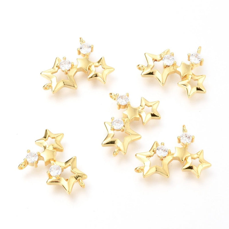 Cubic Zirconia Brass Stars Gold Connector (1 PC)