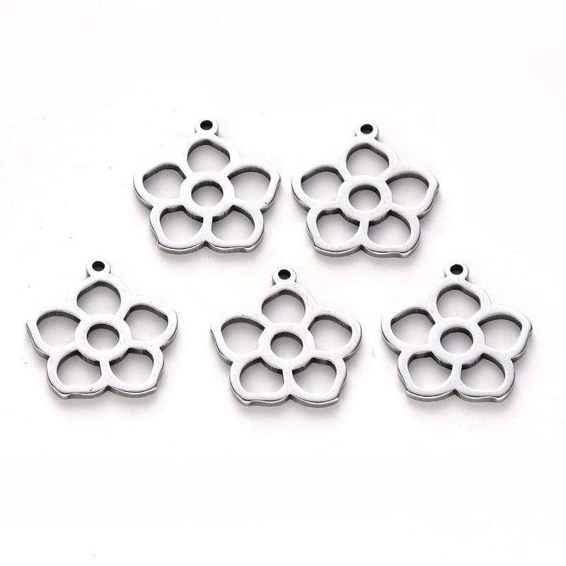 Stainless Steel Silver Charm Laser Cut Flower