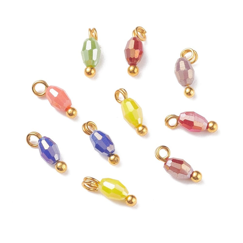 Glass Bead Charms with Brass Gold Ball Head Pin