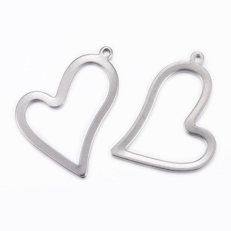 Stainless Steel Assimetric Hollow Heart Silver Pendant