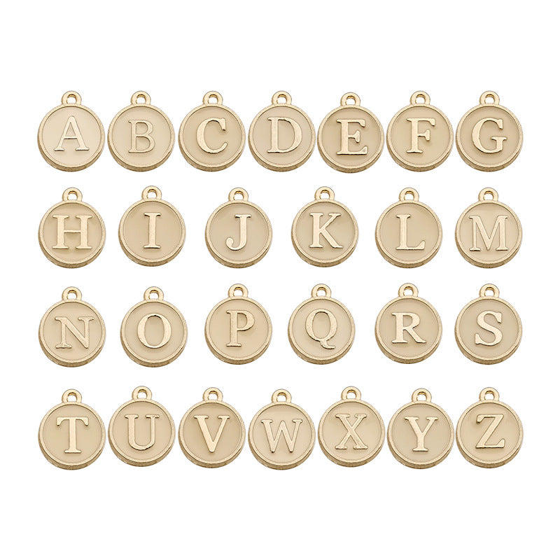 Alloy Enamel Charms Flat Round with Alphabet Letter A~Z Gold Plated