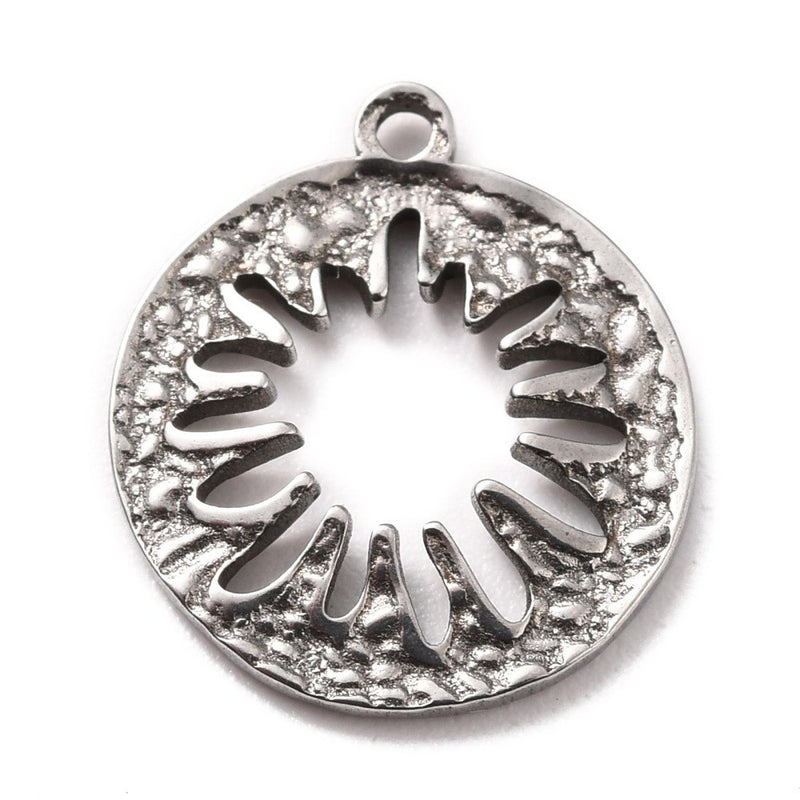 Stainless Steel Flat Round Hollow Flower Silver Pendant
