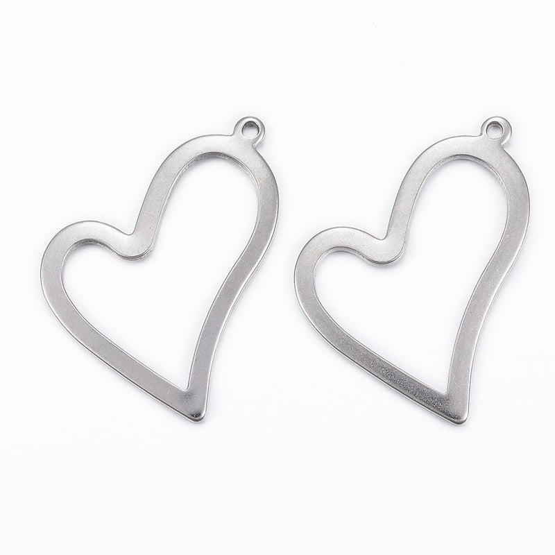 Stainless Steel Assimetric Hollow Heart Silver Pendant